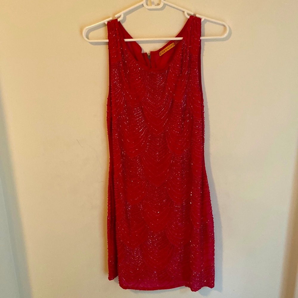 Gorgeous Red Beaded Alice & Olivia Cocktail Dress